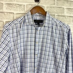 Rag & Bone Saks Fifth Ave Blue Plaid Long Sleeve Button Up Dress Shirt Mens 15.5